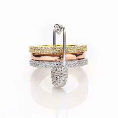 APM Monaco Luxury Diamond Ring Set with Safety Pin Charm